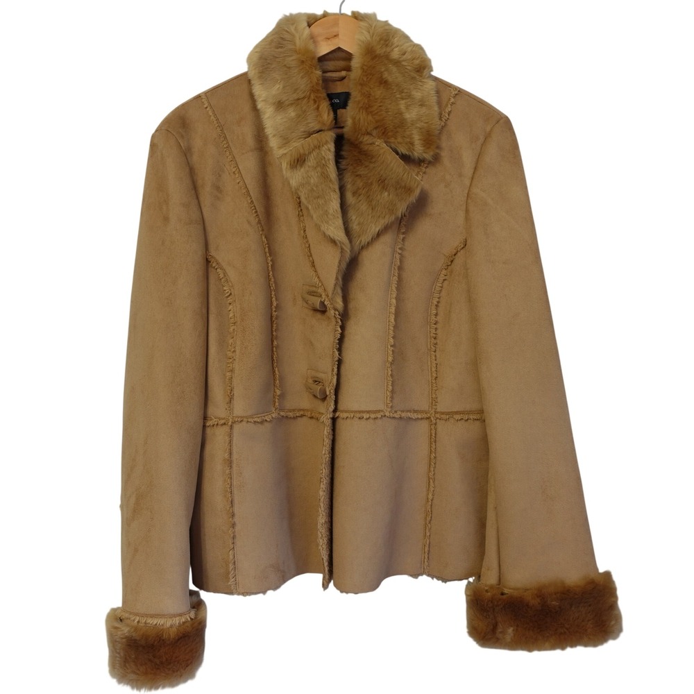 Vtg Penny Lane Faux Suede Shearling Jacket Womens L Tan Honey Toggle Deadstock